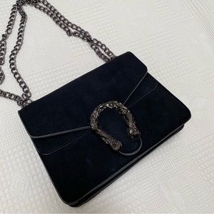 Black faux suede leather purse with silver details